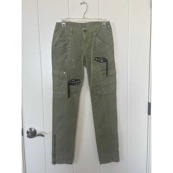 London Jean Olive Green Skinny Embellished Cargo Pants Size 0 - Picture 1 of 10